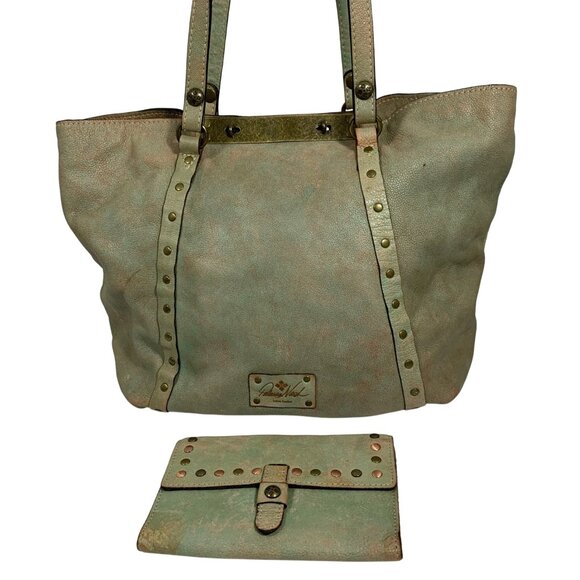 Patricia Nash Benvenuto Italian Leather Distressed Tote Shoulder Bag +Wallet EUC - Picture 1 of 15